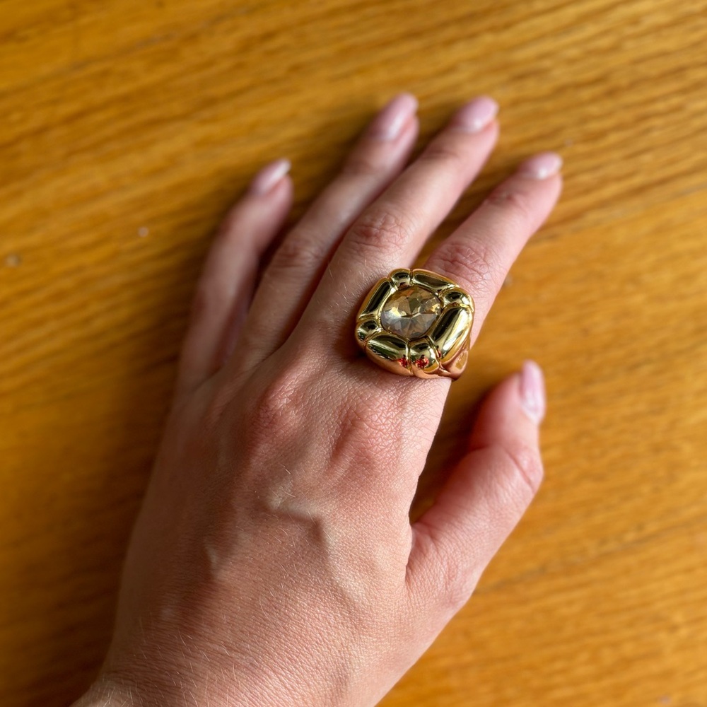 DULCIS COCKTAIL Statement square Gold RING, Size 9 - Picture 2 of 14